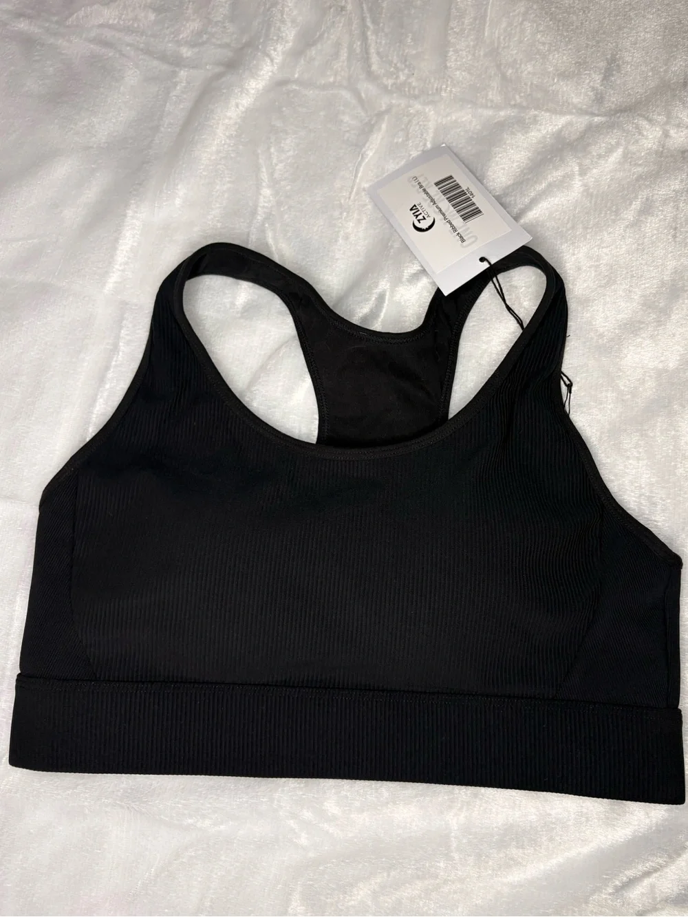NWT ZYIA Black Ribbed Racerback Sports Bra
